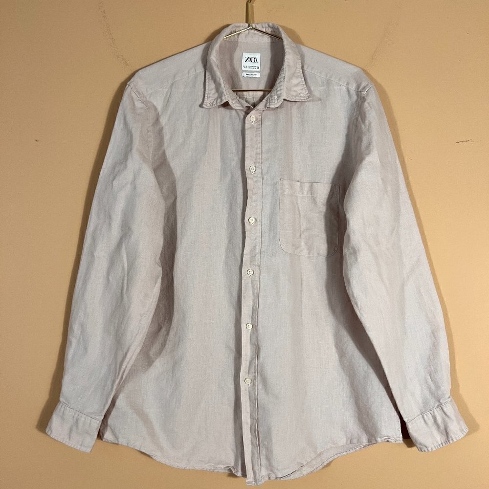 ZARA Mens Relaxed Fit Linen Blend Button Down Shirt